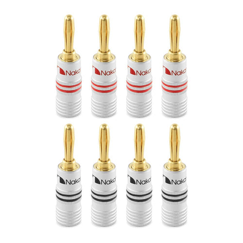 Nakamichi Excel 24k Gold Banana Plugs for Hi-Fi Audio - 8 Pcs