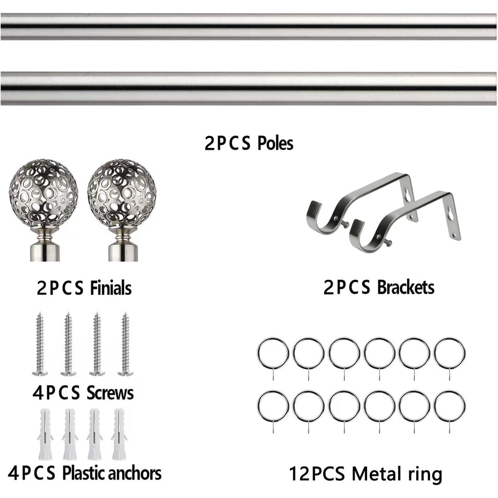 BOOM JOG Extendable Curtain Pole Set | Satin Nickel 70-210cm Rod