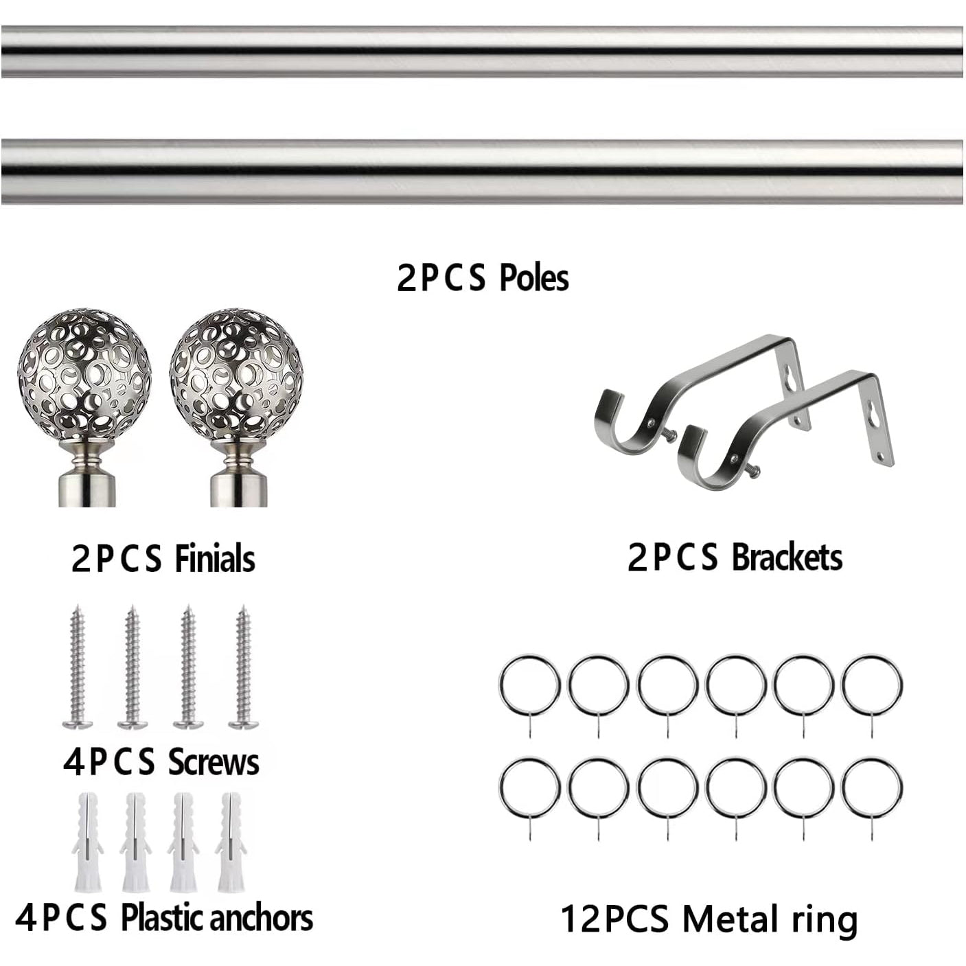 BOOM JOG Extendable Curtain Pole Set | Satin Nickel 70-210cm Rod