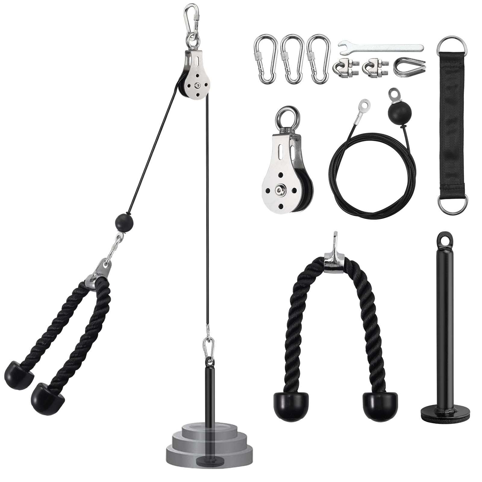 VINTEAM Cable Pulley System – DIY Home Gym LAT Pull Down with Tricep Rope