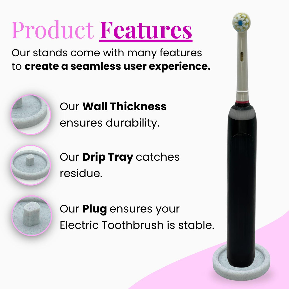 Oral Care Brand Electric Toothbrush Stand & Drip Tray Marble, Quadruple