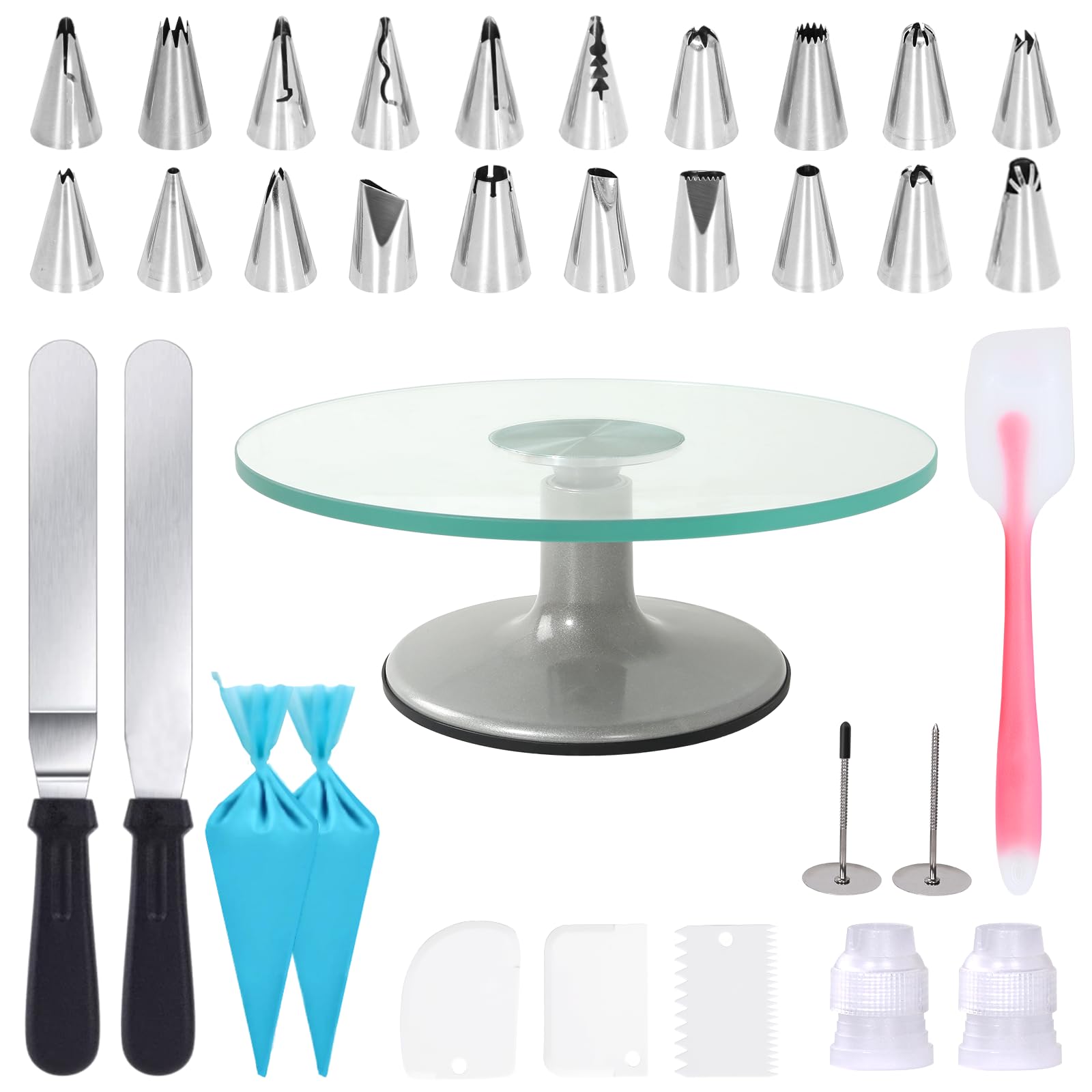 Uten 12-Inch Glass Cake Turntable – 33-Piece Decorating Set with Stand