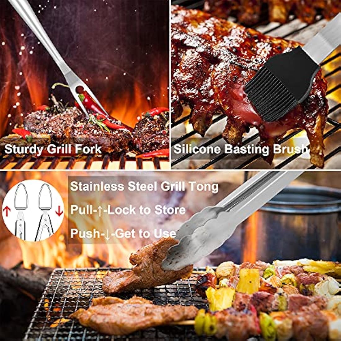 Herogo 6-Piece Stainless Steel BBQ Tool Set with Portable Bag