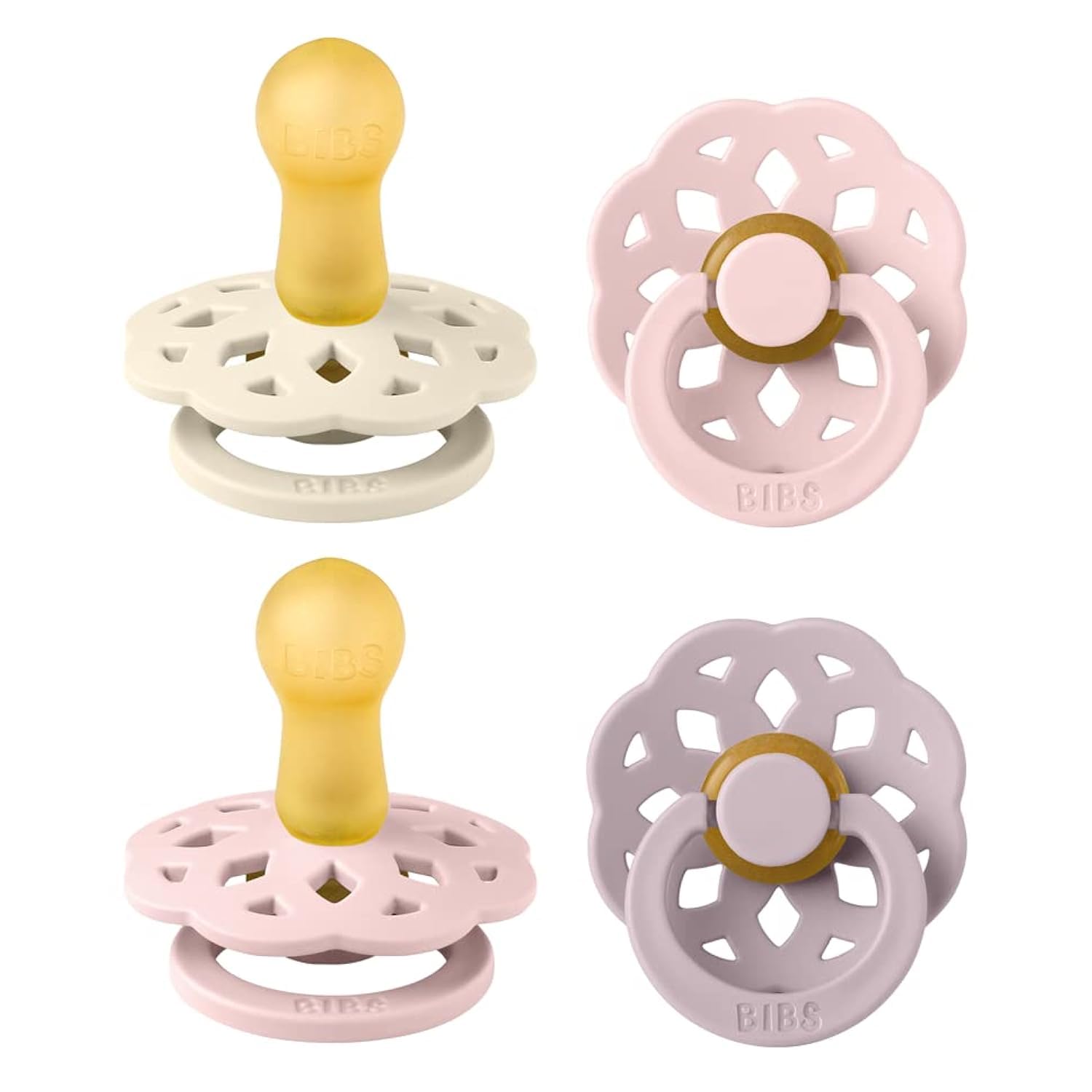 BIBS Boheme Pacifier 4-Pack | Natural Rubber Round Soother, 6-18 Months