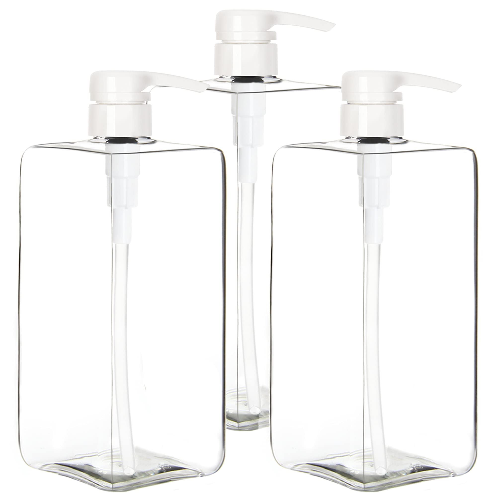 Youngever 3-Pack Empty Shampoo Pump Bottles - 1000ML Square Plastic