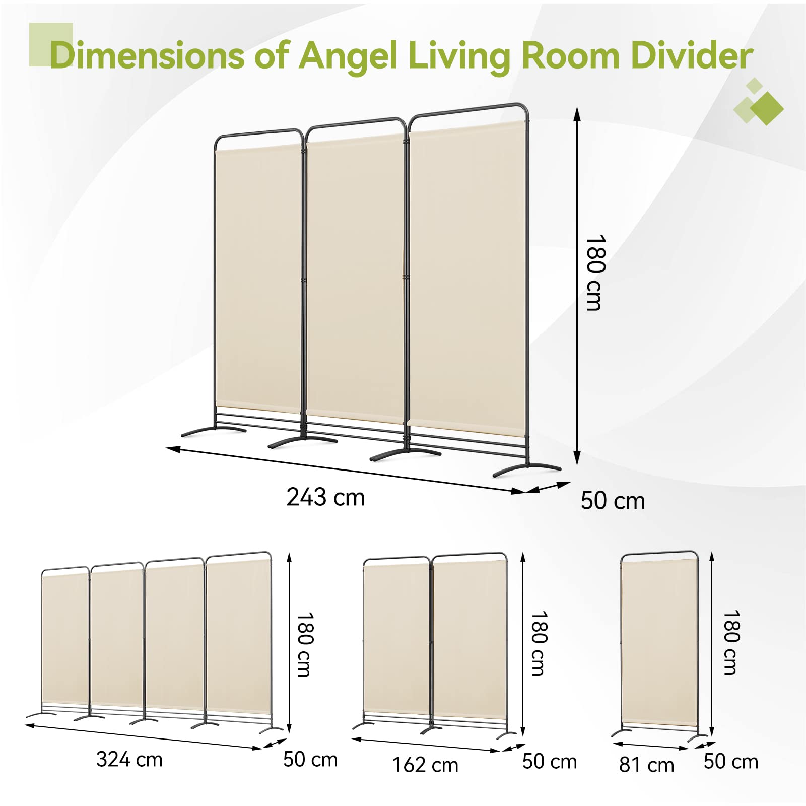 Angel Living 3-Panel Room Divider | Folding Privacy Screen for Garden, Beige