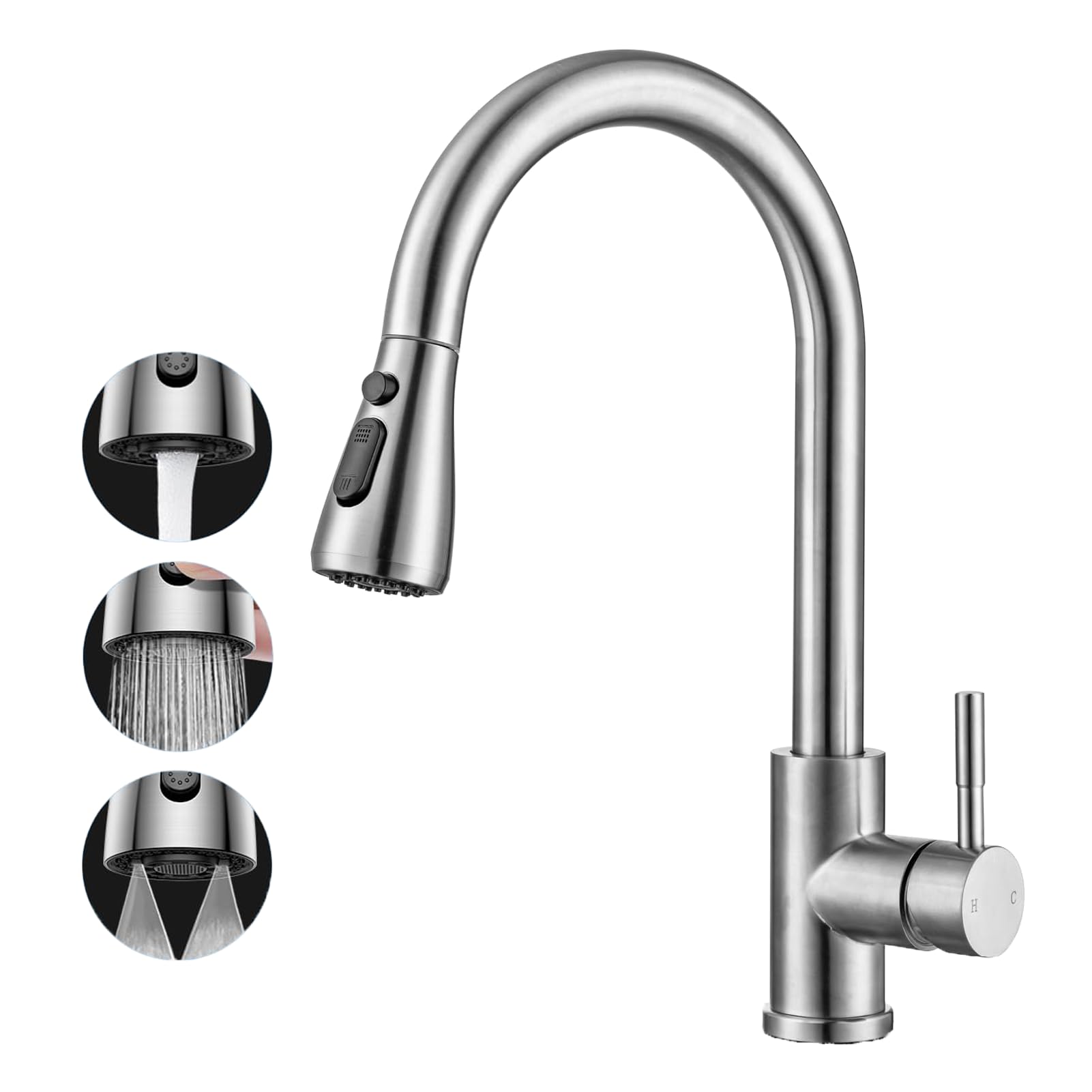 TEKXDD Kitchen Sink Tap | Solid Brass Mixer with Pull Down Sprayer