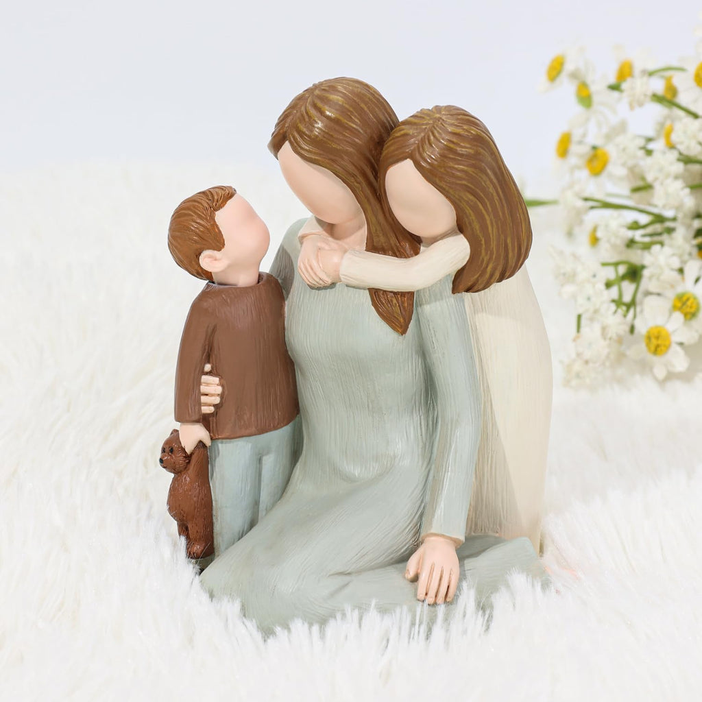Mother and Kids Figurine – Hand-Painted Resin Family Statue