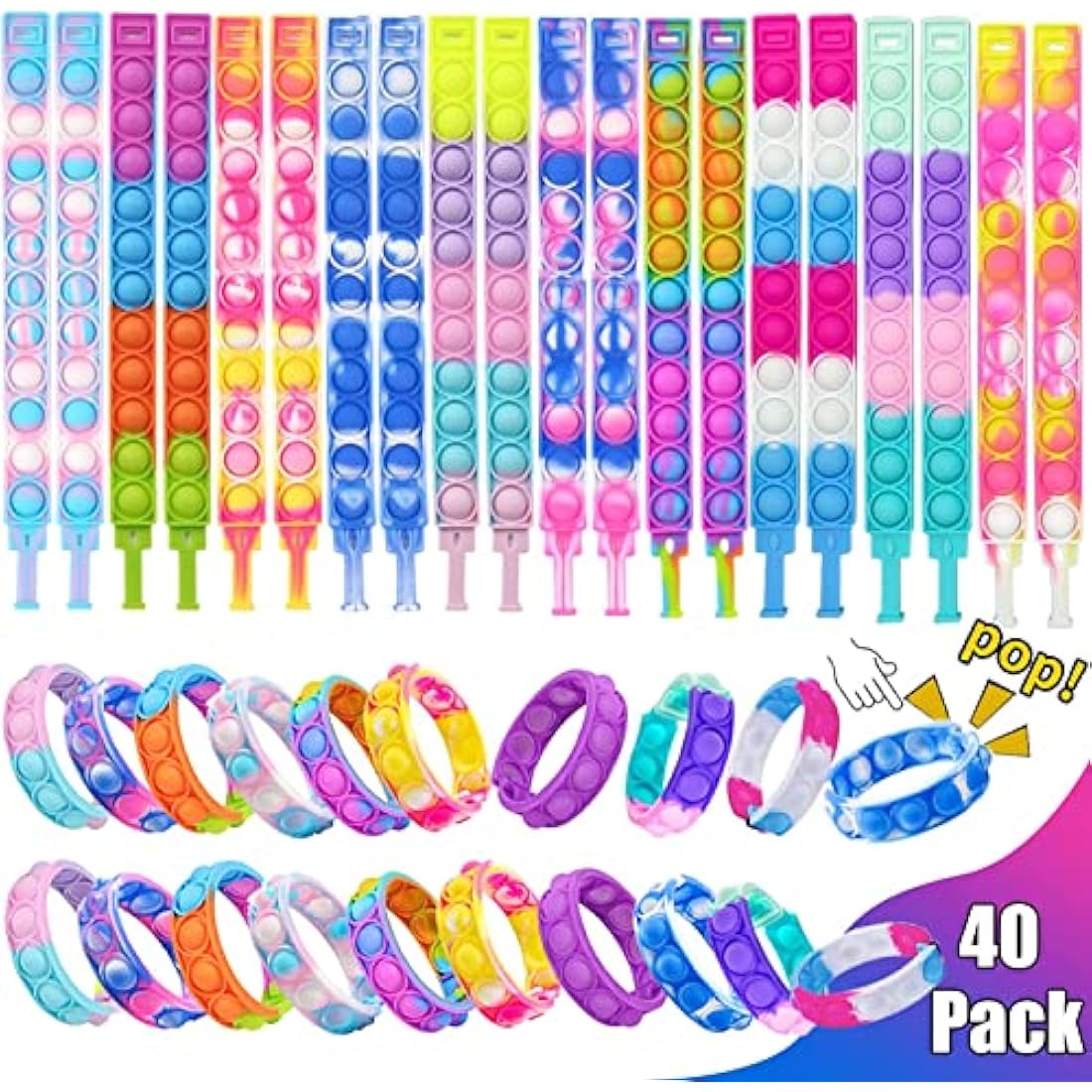 Jolof Store 40Pcs Pop Bracelet Fidget Toys | Silicone Sensory Party Favors