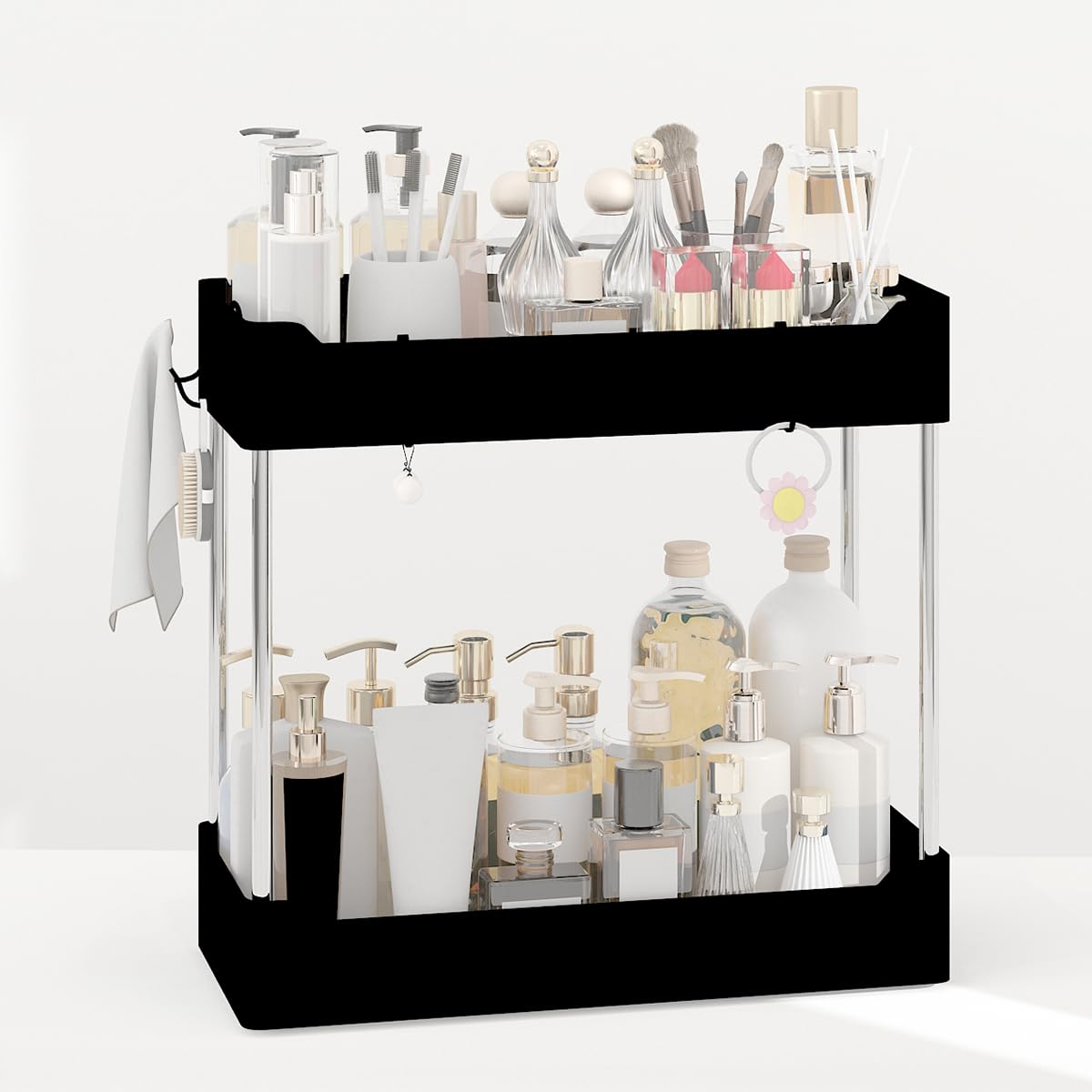 XingyLi 2-Tier Bathroom Organiser Countertop Storage Rack - Black Vanity Tray