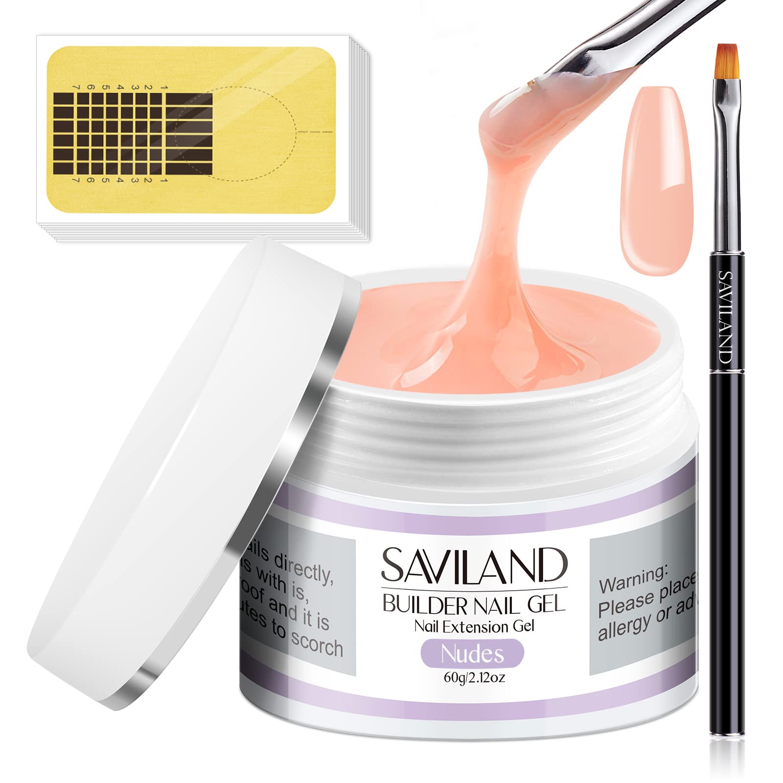 Saviland Builder Nail Gel Kit – 2.1oz Nudes Hard Gel for Nail Extensions