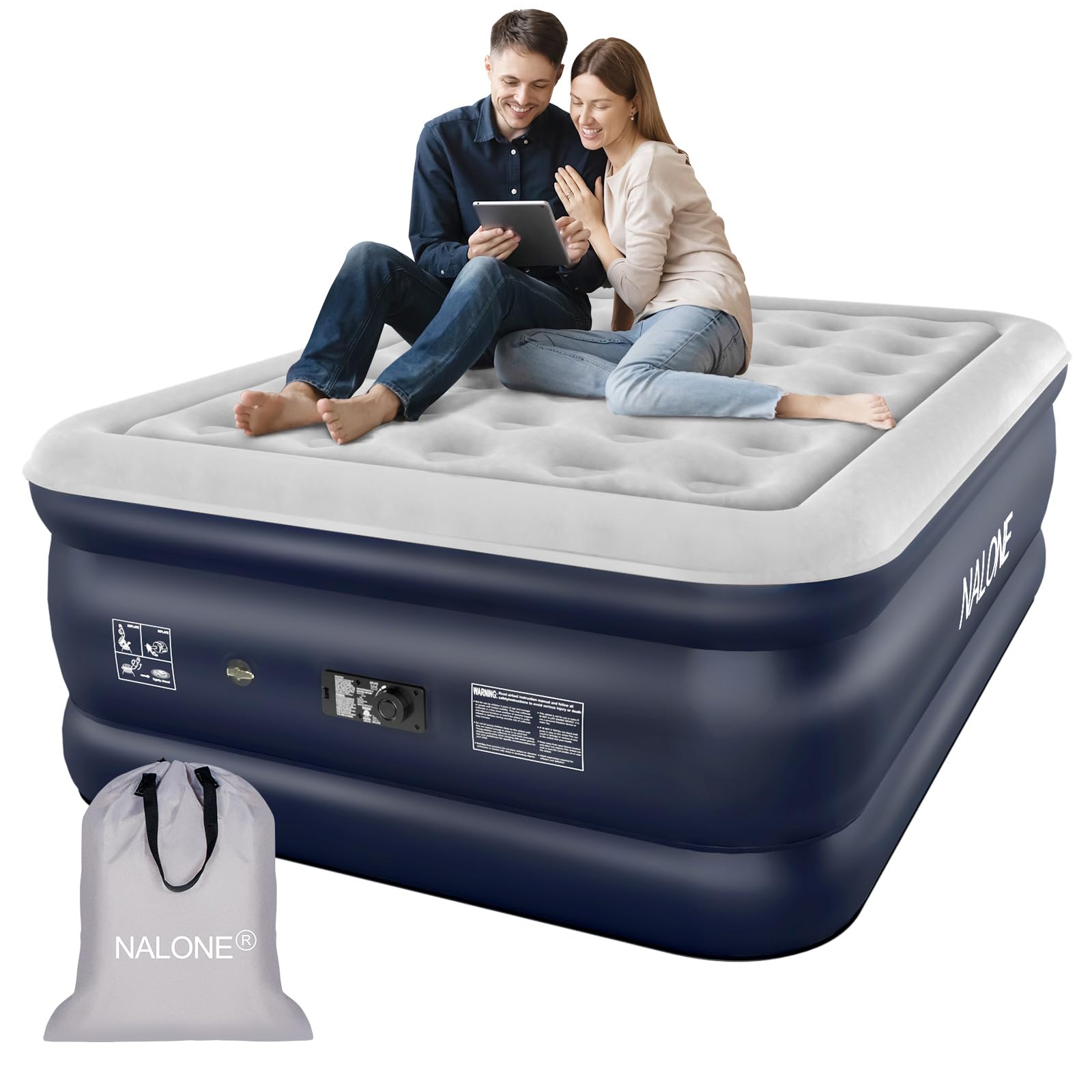 NALONE Inflatable Air Mattress – Double Size with Built-in Pump, 193x137cm