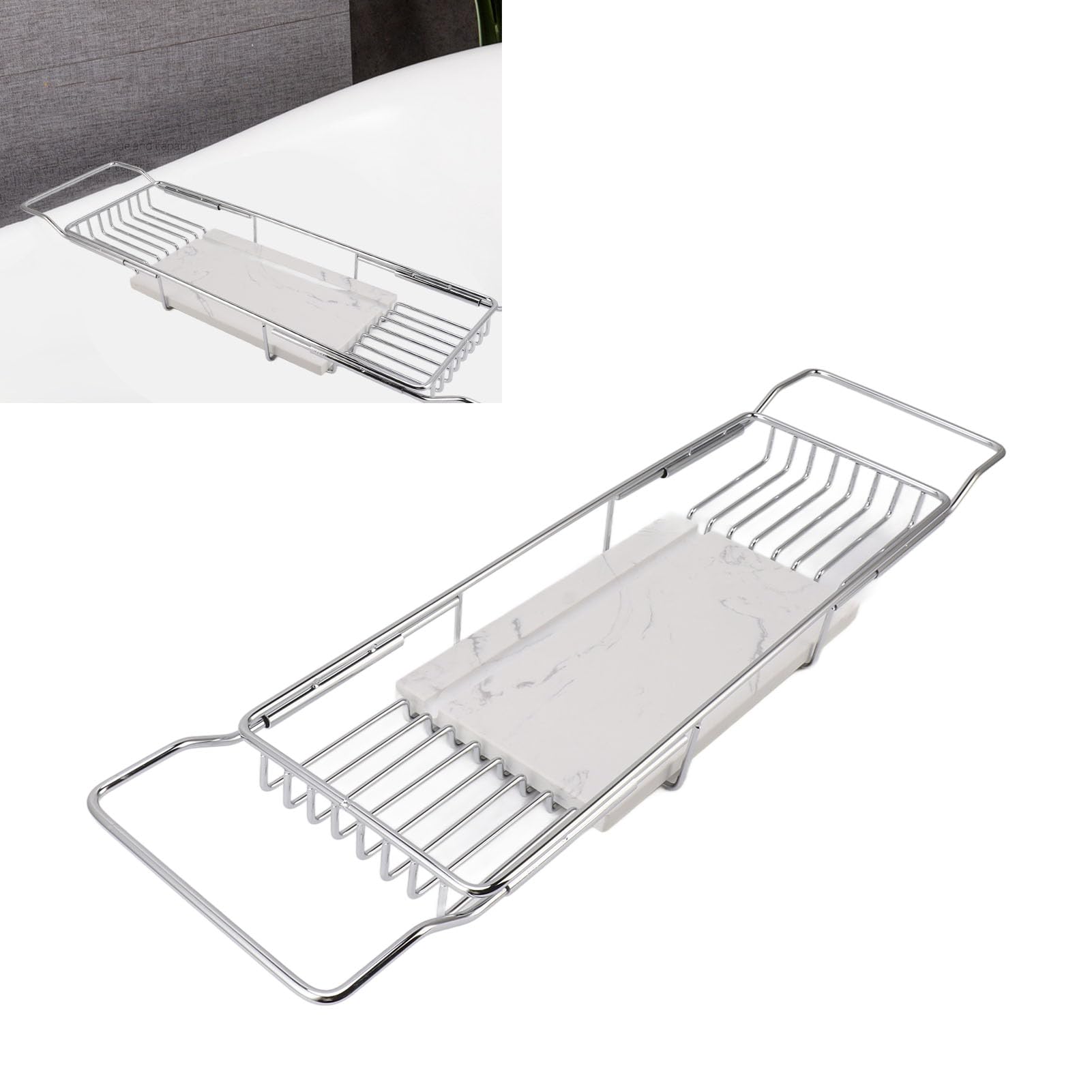Stainless Steel Bathtub Tray – Adjustable Shower Caddy Organizer