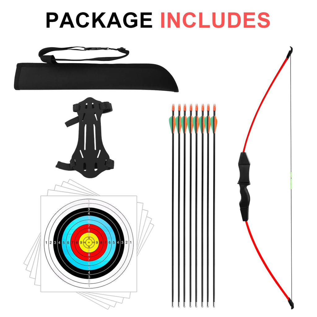 Dostyle Recurve Bow and Arrow Set for Youth Beginners – Red, 20lb