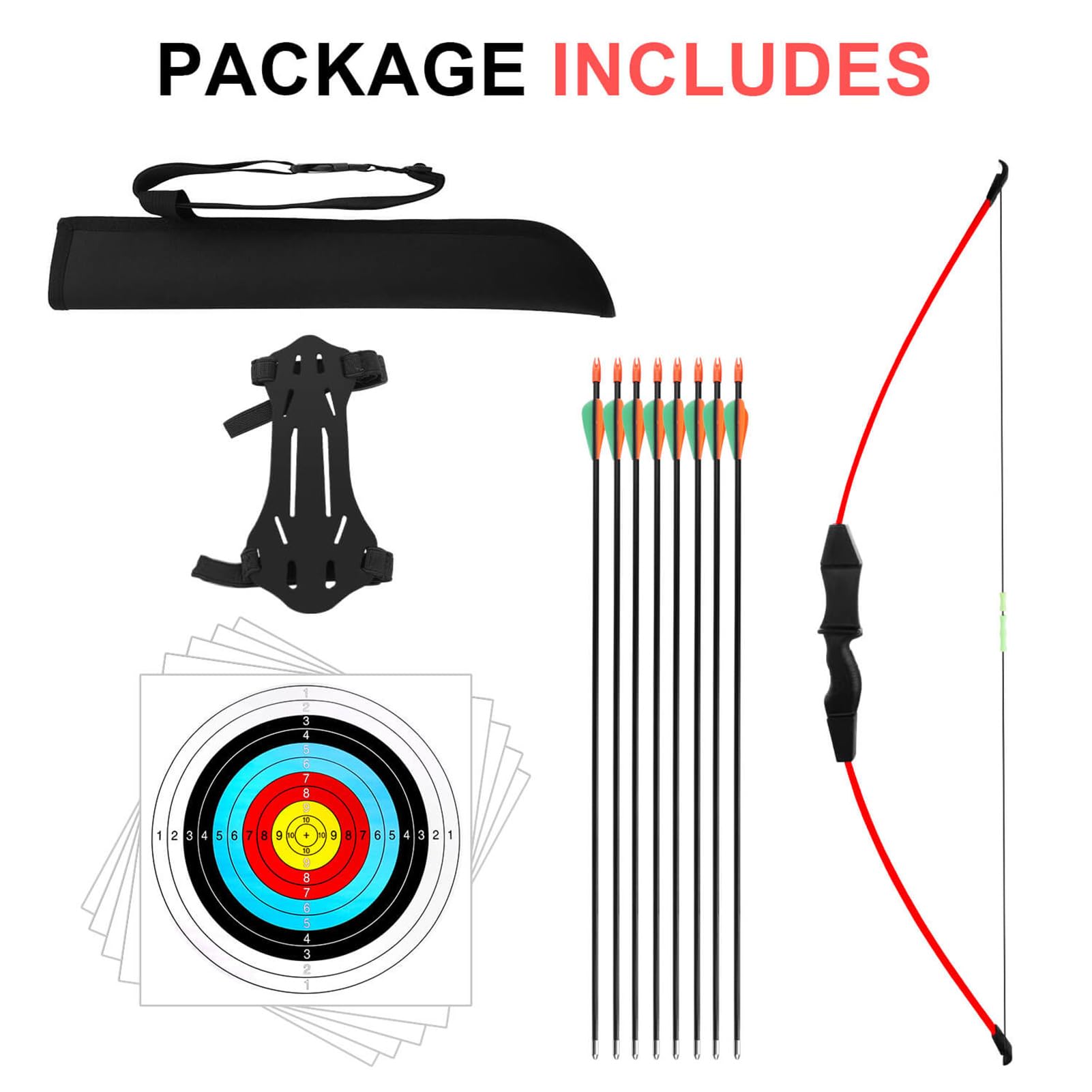 Dostyle Recurve Bow and Arrow Set for Youth Beginners – Red, 20lb
