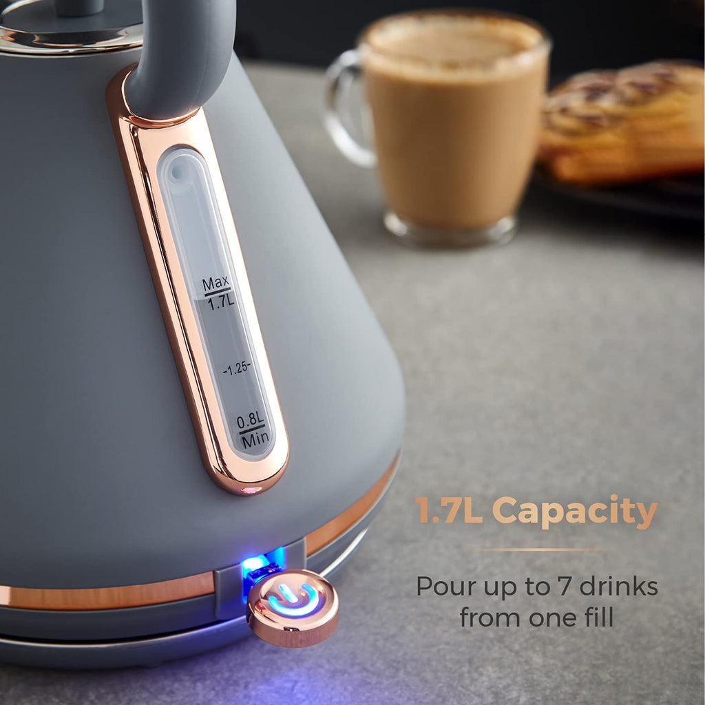 Tower Cavaletto Pyramid Kettle | 1.7L Rapid Boil 3000W | Grey & Rose Gold