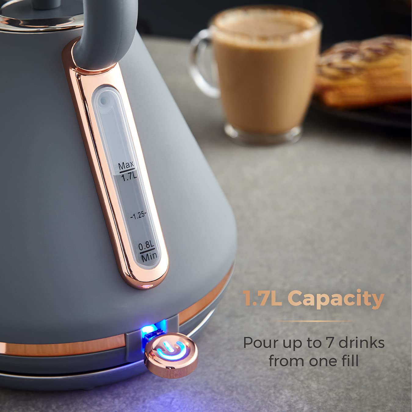 Tower Cavaletto Pyramid Kettle | 1.7L Rapid Boil 3000W | Grey & Rose Gold