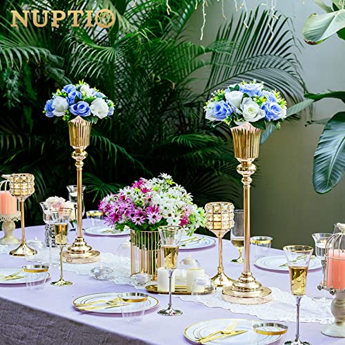 Nuptio Gold Trumpet Vases | 21.5" Metal Wedding Table Centerpieces - 2 Pcs