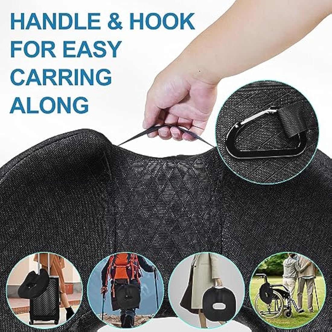 Jolof Store Donut Seat Cushion – Memory Foam Orthopedic Coccyx Pillow, Black