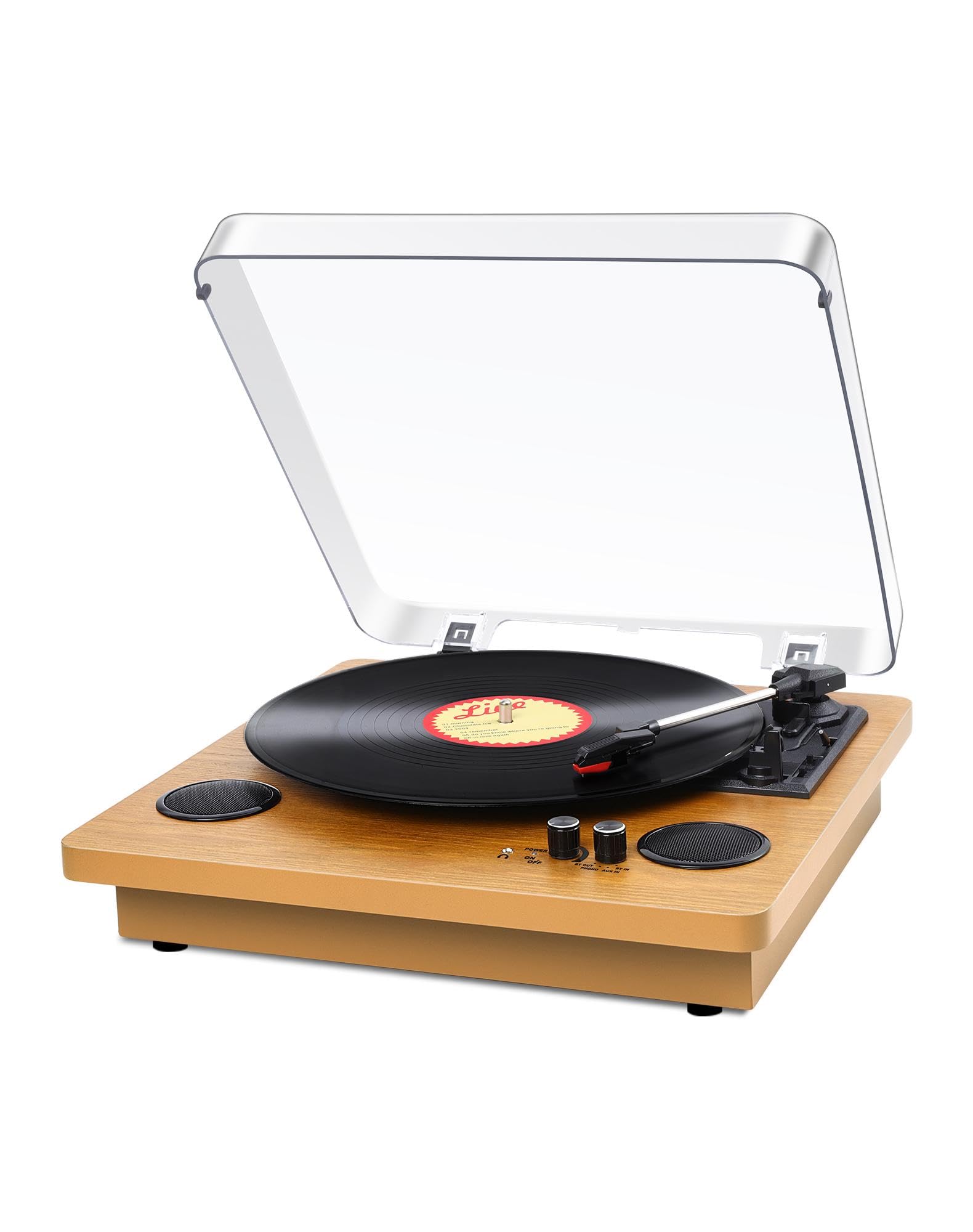 Portable Bluetooth Vinyl Turntable – 3-Speed Natural Wood