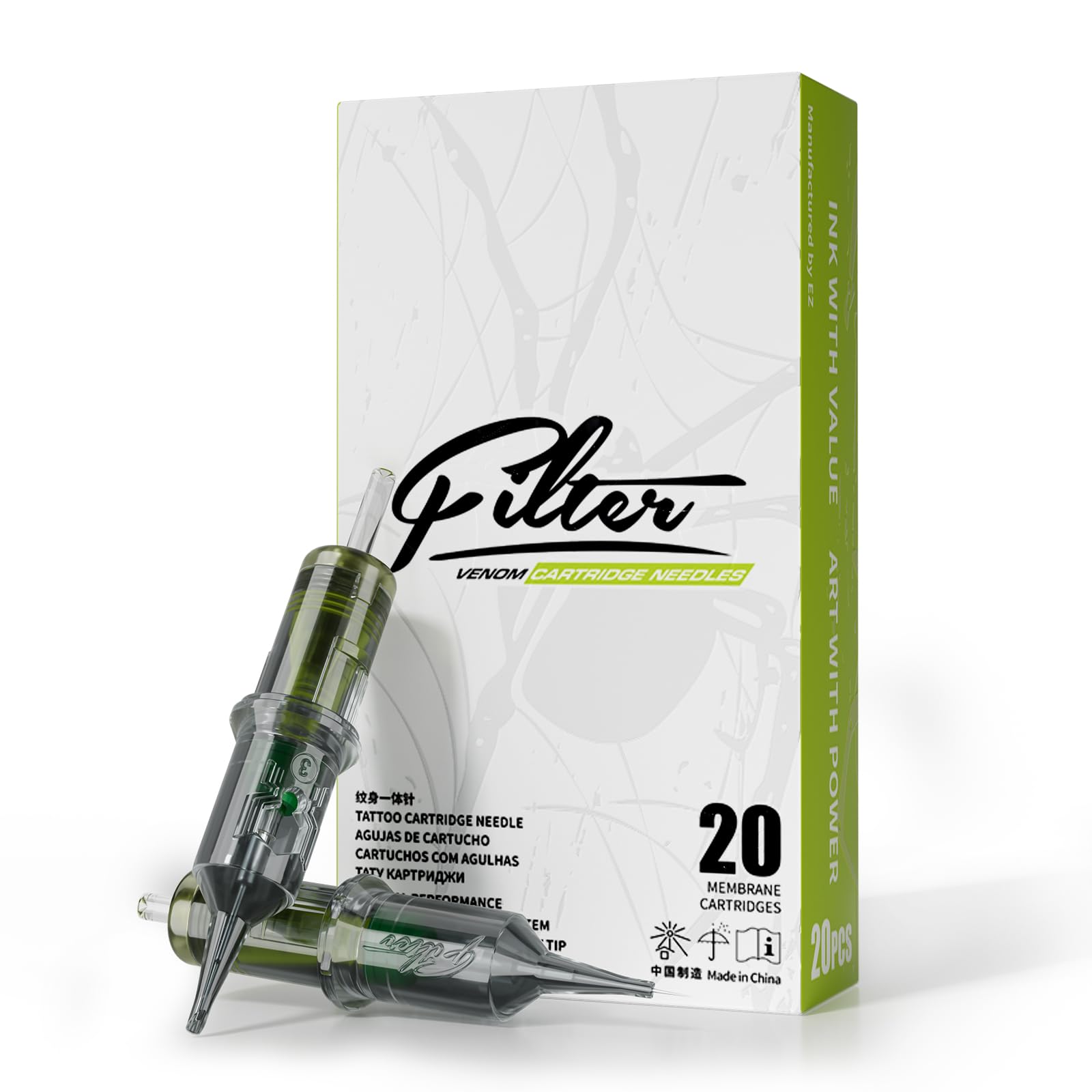 EZ Tattoo Venom Cartridge Needles – 0.25mm 1RL Round Liner for SMP, 20pk