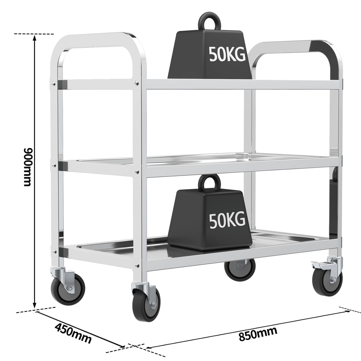 TAIMIKO 3-Tier Stainless Steel Kitchen Trolley Cart Large Serving Trolley - image 2