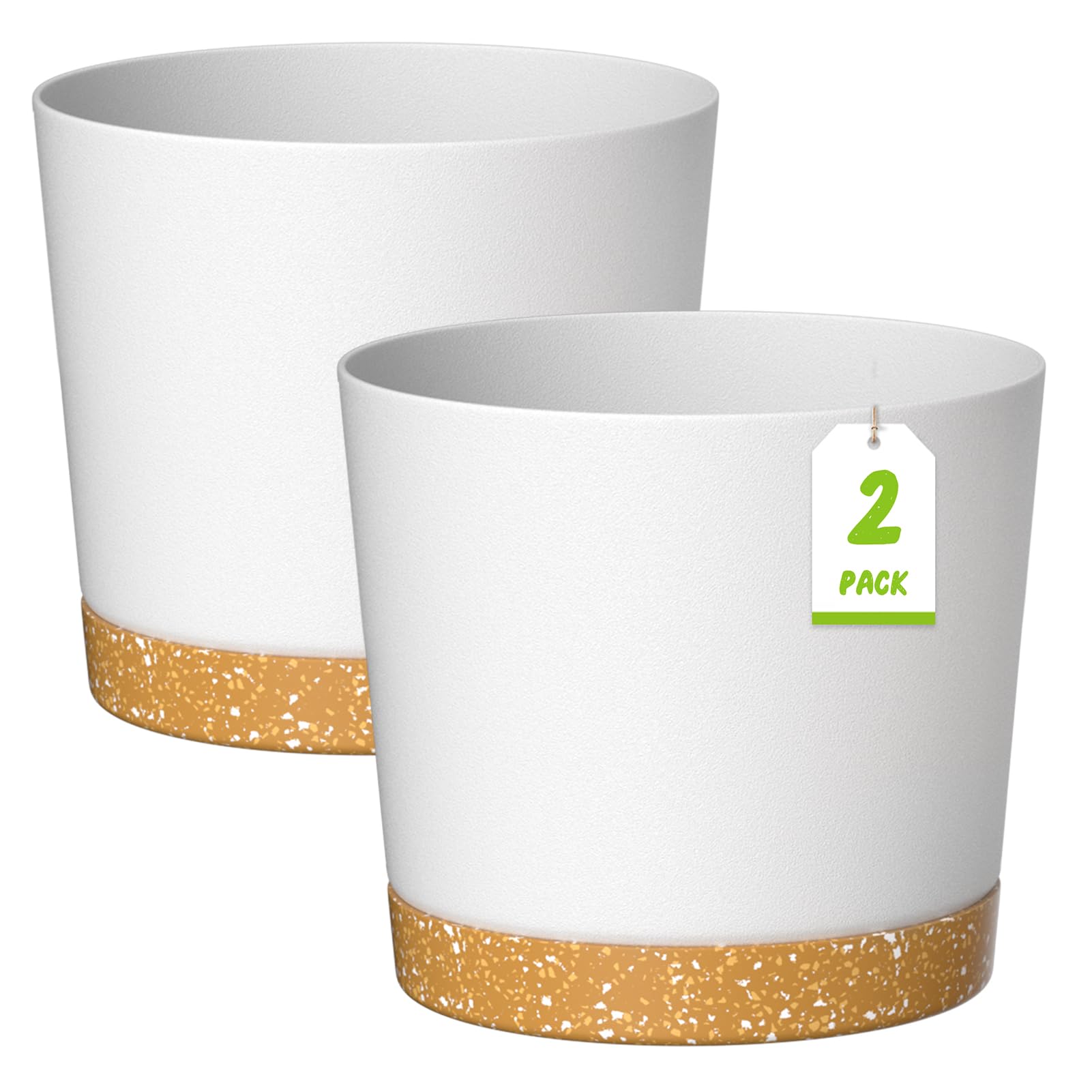 ZMTECH 30.5cm Modern Plastic Plant Pots with Drainage - Set of 2, Green