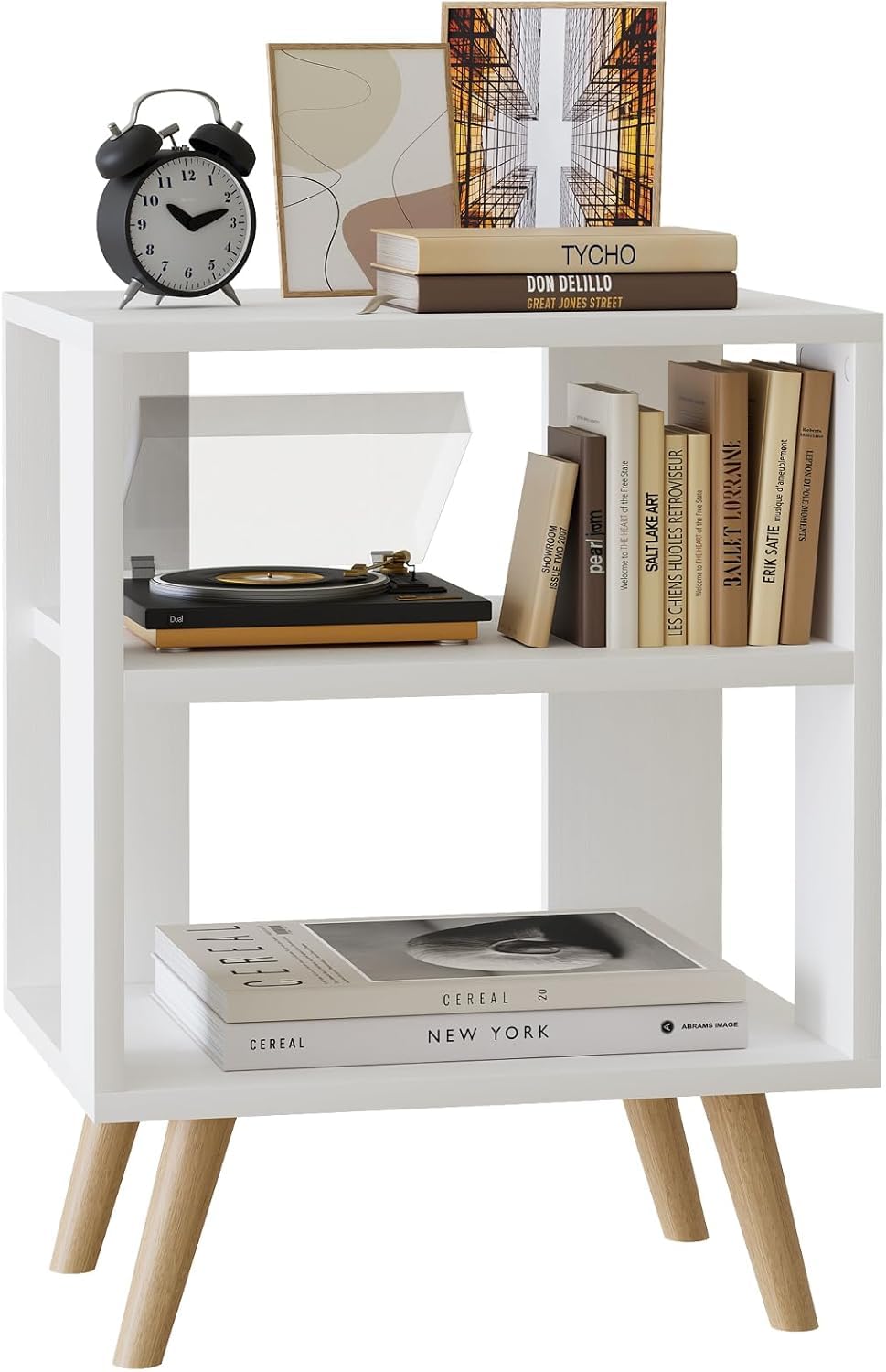 Huhote 2-Tier Bedside Table | Modern Wood Nightstand with Open Storage