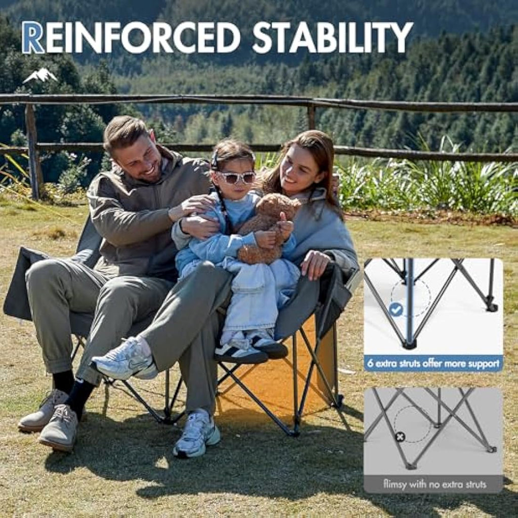 Portal Double Camping Chair – Padded Folding Loveseat Sofa, 272kg Load