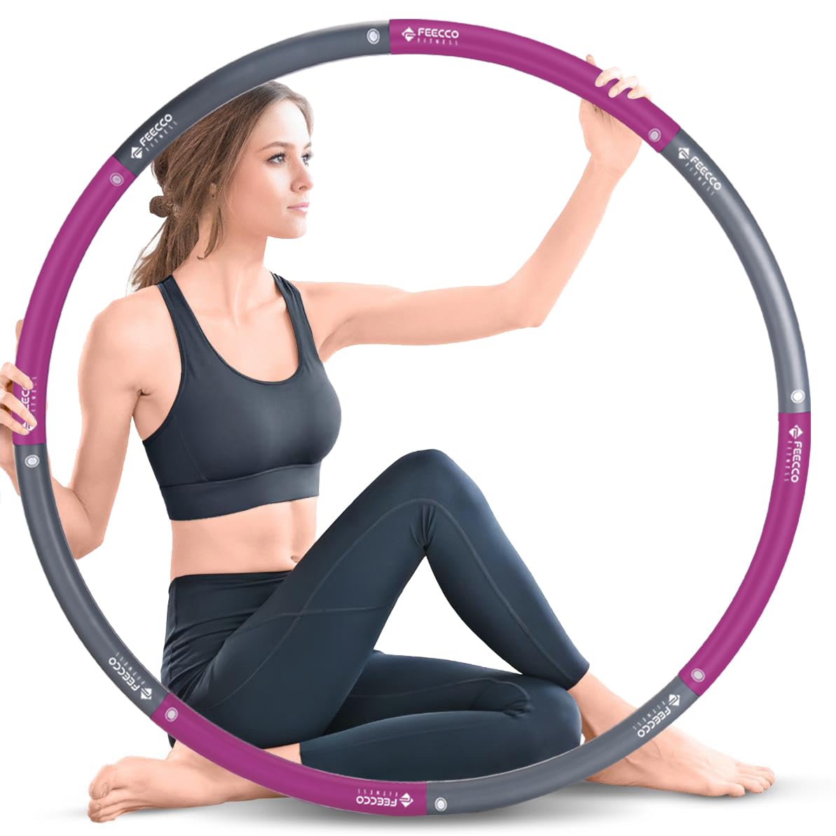 FEECCO Weighted Hula Hoop for Adults - Adjustable 1-2.3kg Fitness Hoop