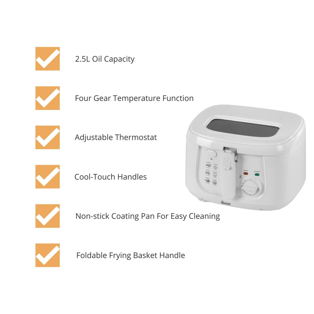 Swan 2.5L Deep Fat Fryer | 1800W Electric Square Fryer with Viewing Window