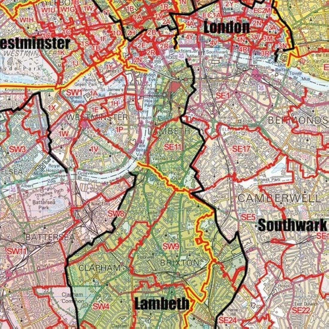 London Boroughs & Postcode Districts Laminated Wall Map