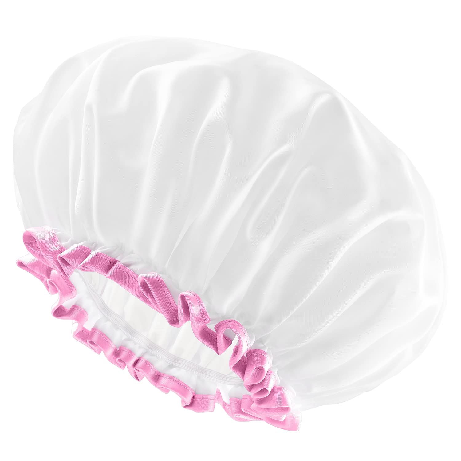 mikimini White Shower Cap (2 Pack) – Waterproof Reusable PEVA Lining