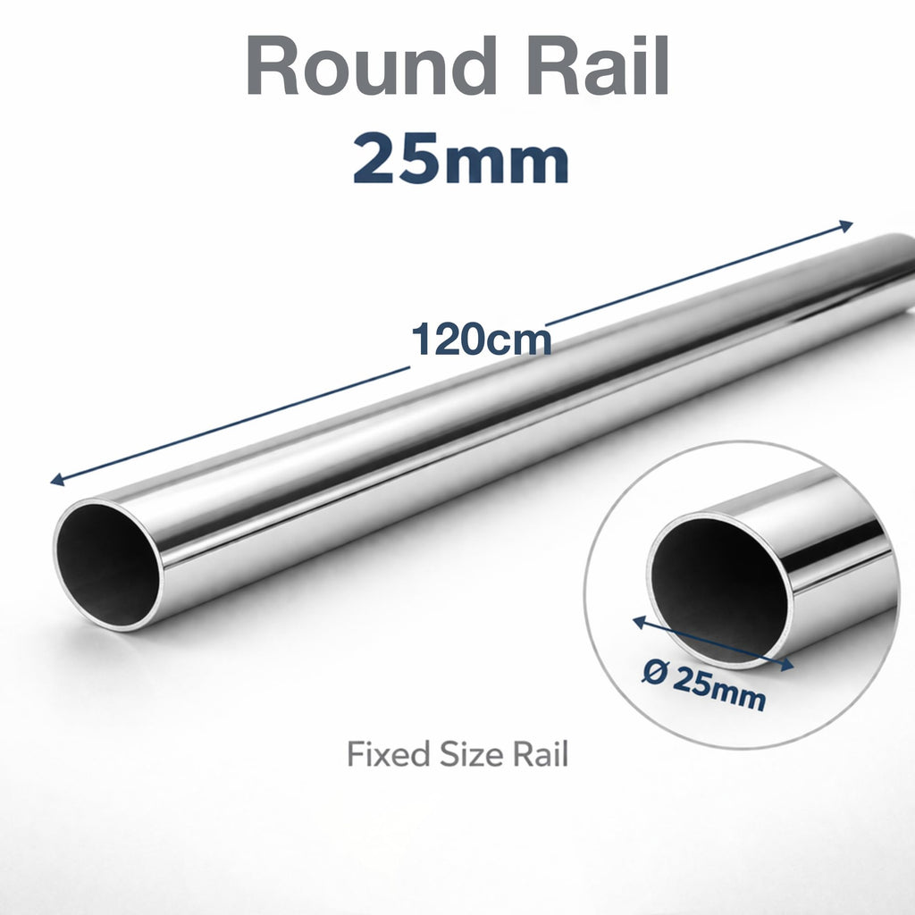 Round Wardrobe Rail 25mm Polished Chrome Hanging Tube for Wardrobes & Cupboards 1200mm 1.2m ~47.2″ - image 2