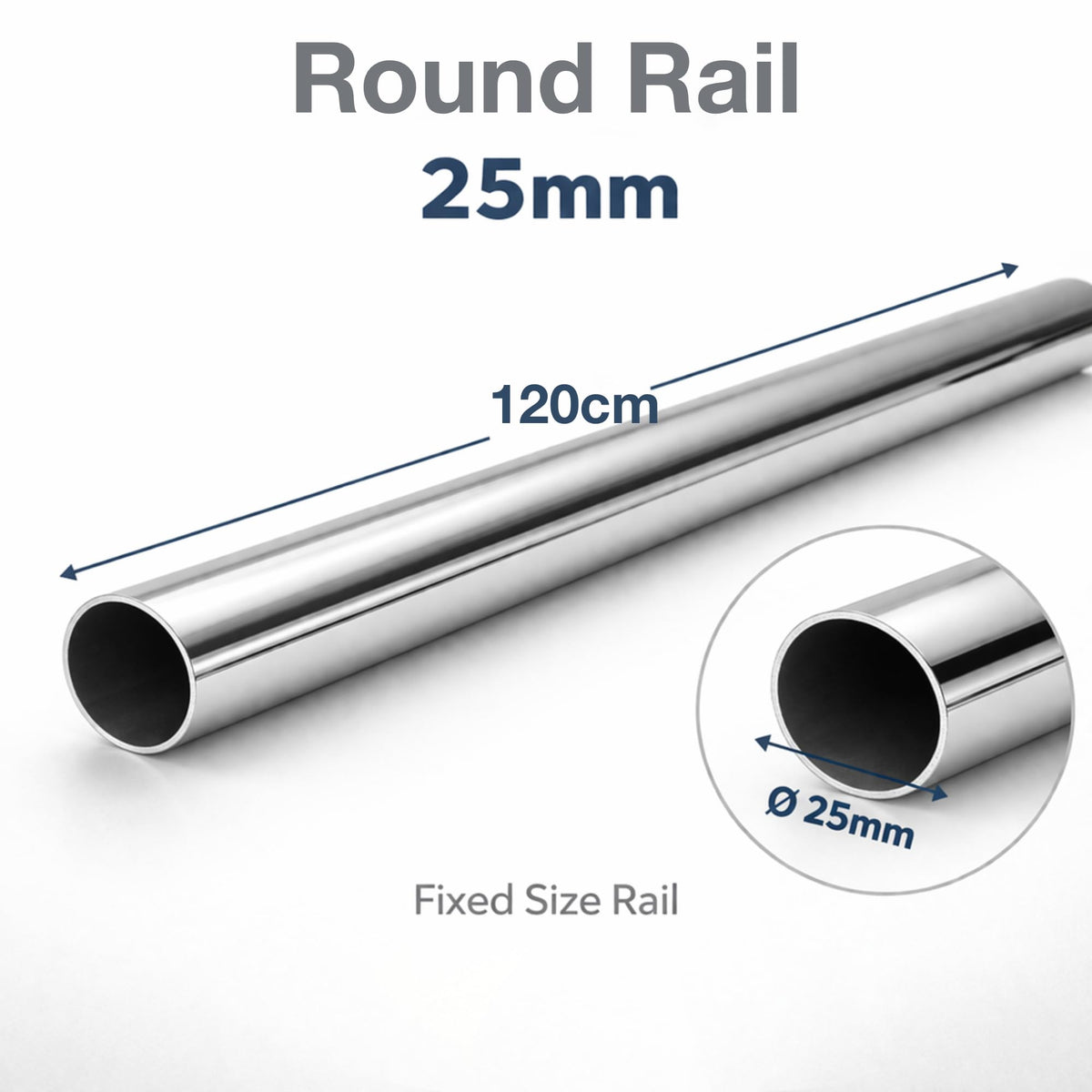Round Wardrobe Rail 25mm Polished Chrome Hanging Tube for Wardrobes & Cupboards 1200mm 1.2m ~47.2″ - image 2