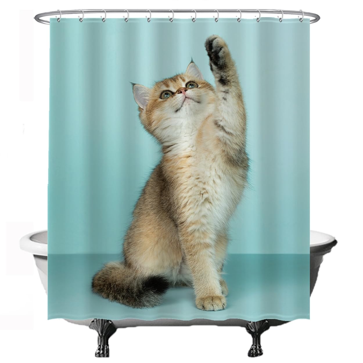 Ulticool Cute Cat Shower Curtain – 180x200cm Waterproof Polyester