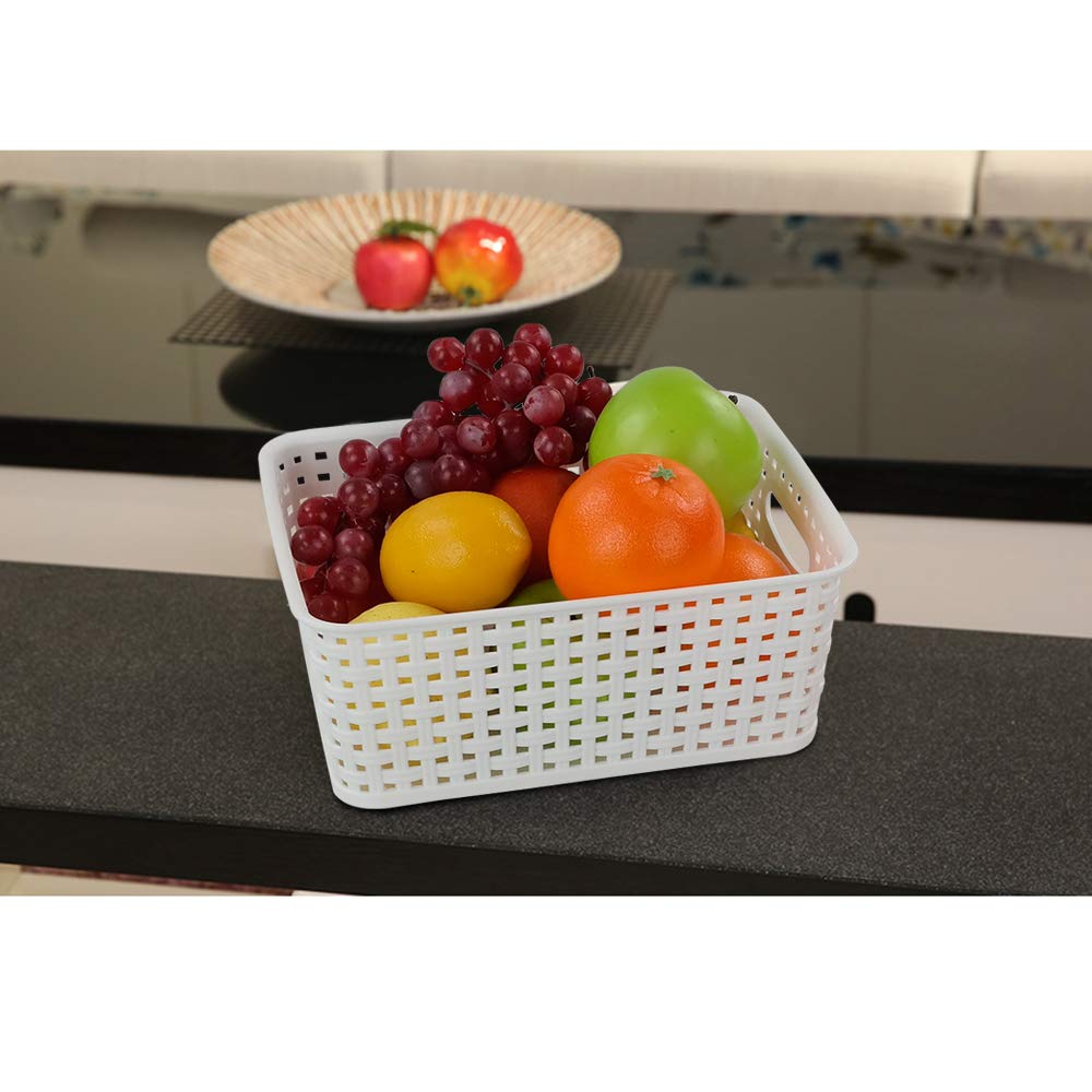 Easymanie 6-pack Plastic Woven Rattan Storage Basket, White - image 5