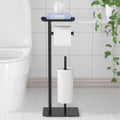 Black Toilet Paper Holder Stand with Storage Shelf & 4 Roll Reserve