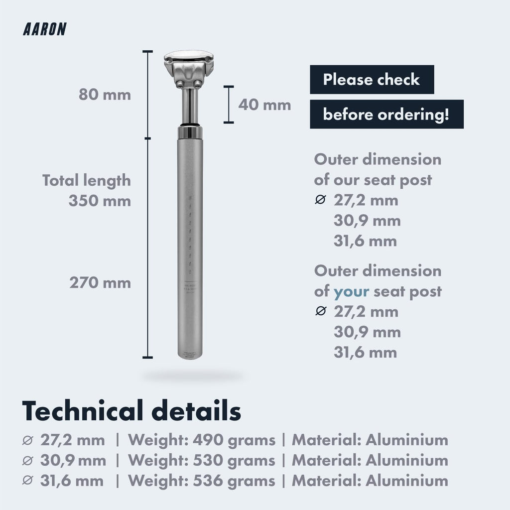 AARON Suspension Seatpost – Aluminum Bike Post for MTB & E-Bikes – 27.2mm