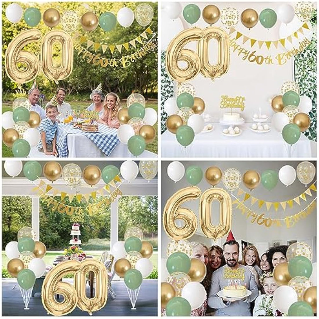 Jobkoo 60. Geburtstag Deko Set – Salbeigrüne Ballons & Banner Party Girlande