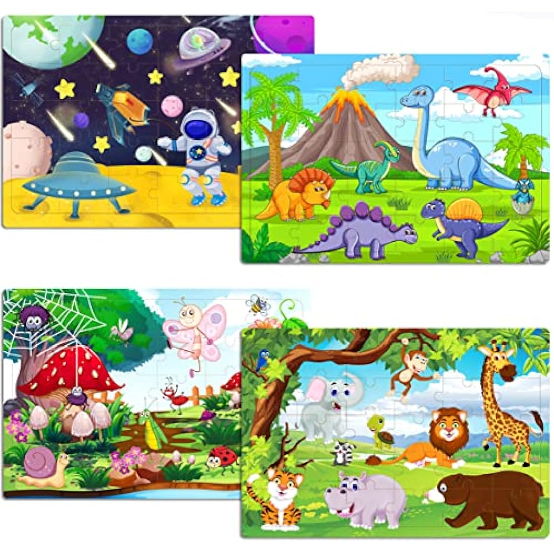 Jolof Store Wooden Jigsaw Puzzles for Kids - 4 Pack 30-Piece Educational Set