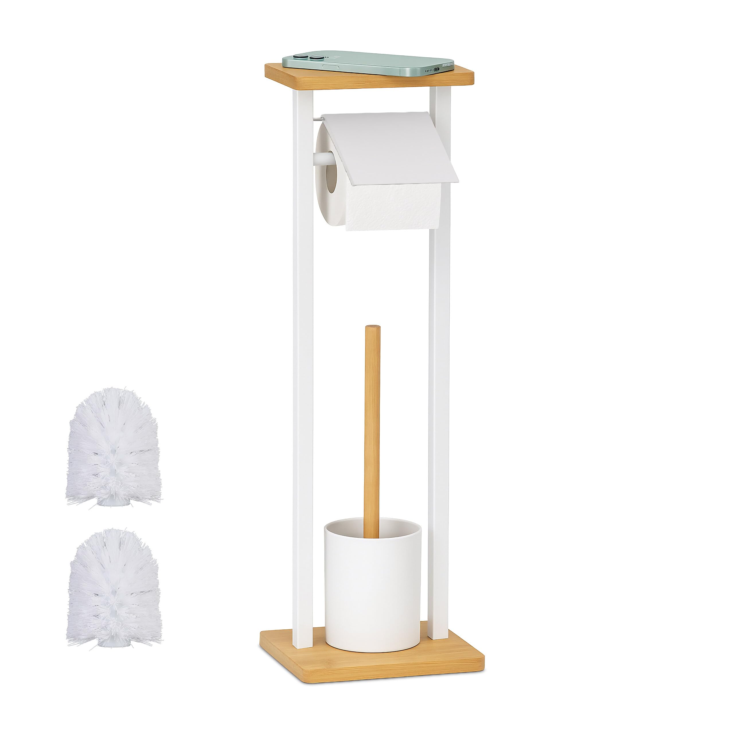 Relaxdays Toilettengarnitur – Freistehend, Bambus & Metall, Weiß