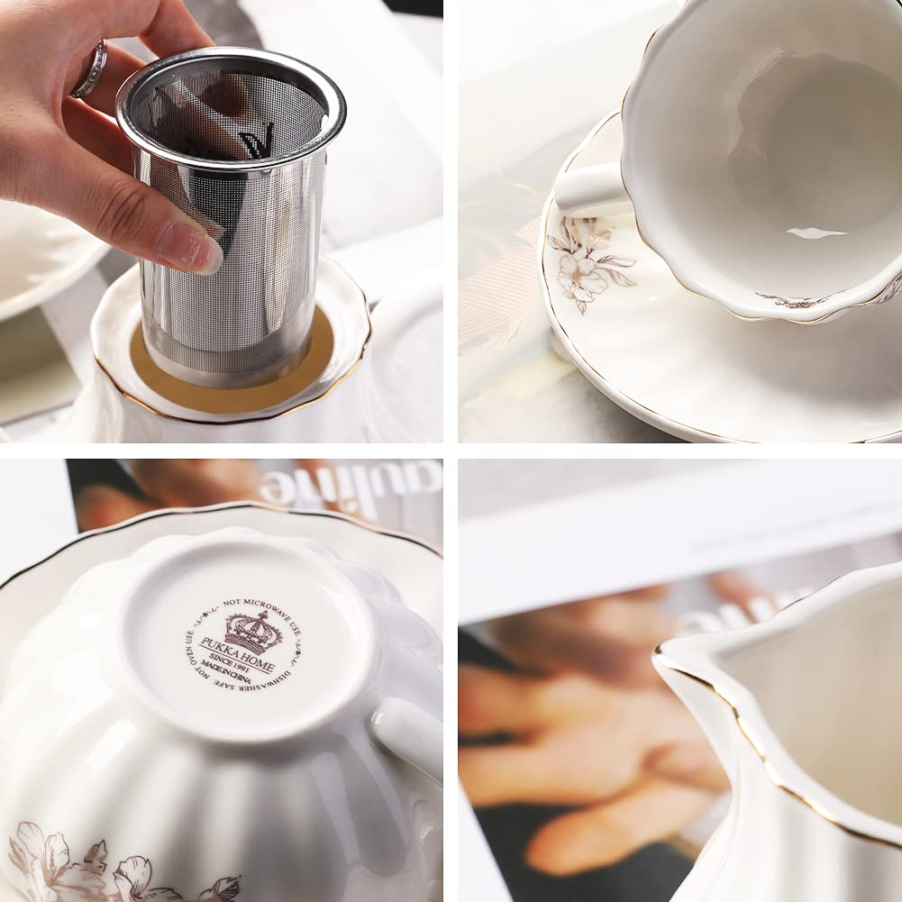 Sweejar Home Porcelain Tea Set - 21-Piece Rose Flower Ceramic Teaware