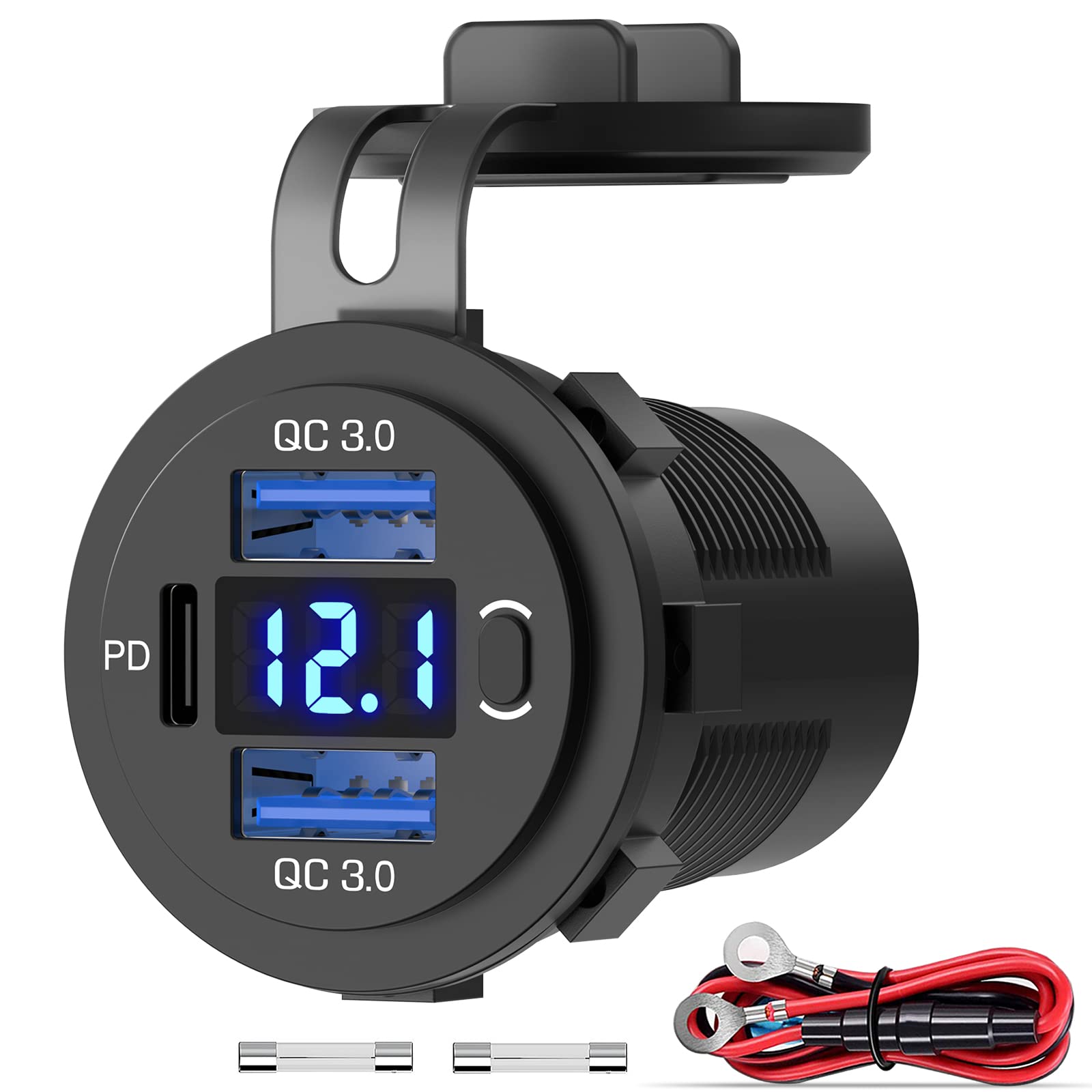 Qidoe 12V/24V Dual USB Charger Socket – Waterproof Power Splitter