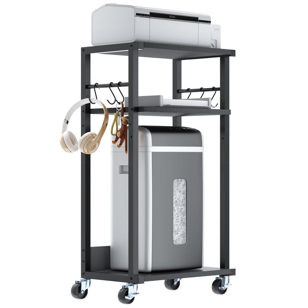 YMYNY 3-Tier Mobile Printer Stand | Adjustable Wood Rolling Cart on Wheels