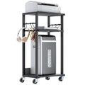 YMYNY 3-Tier Mobile Printer Stand | Adjustable Wood Rolling Cart on Wheels