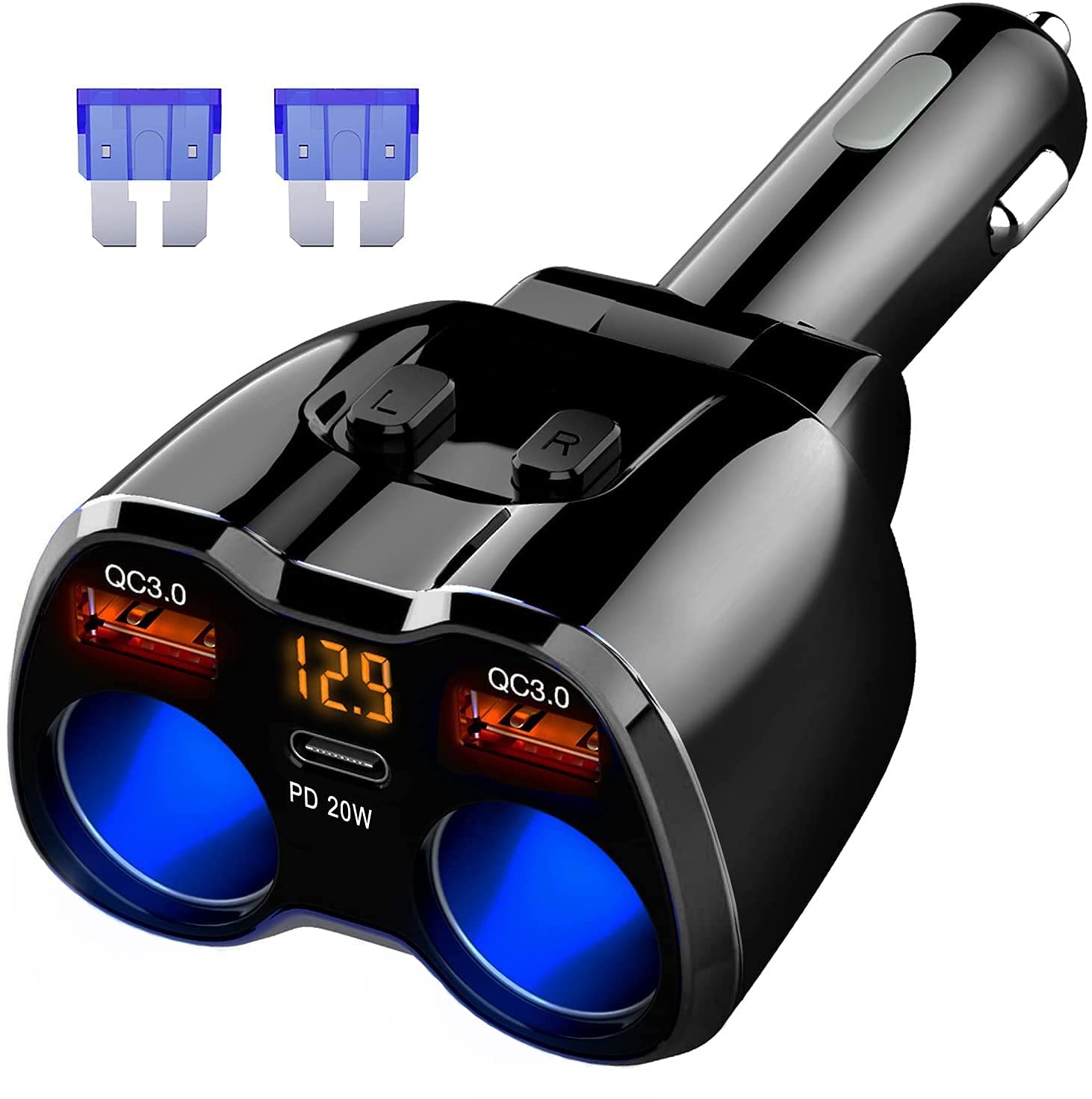 150W Car Charger Splitter – 20W PD Type C & QC3.0 Adapter
