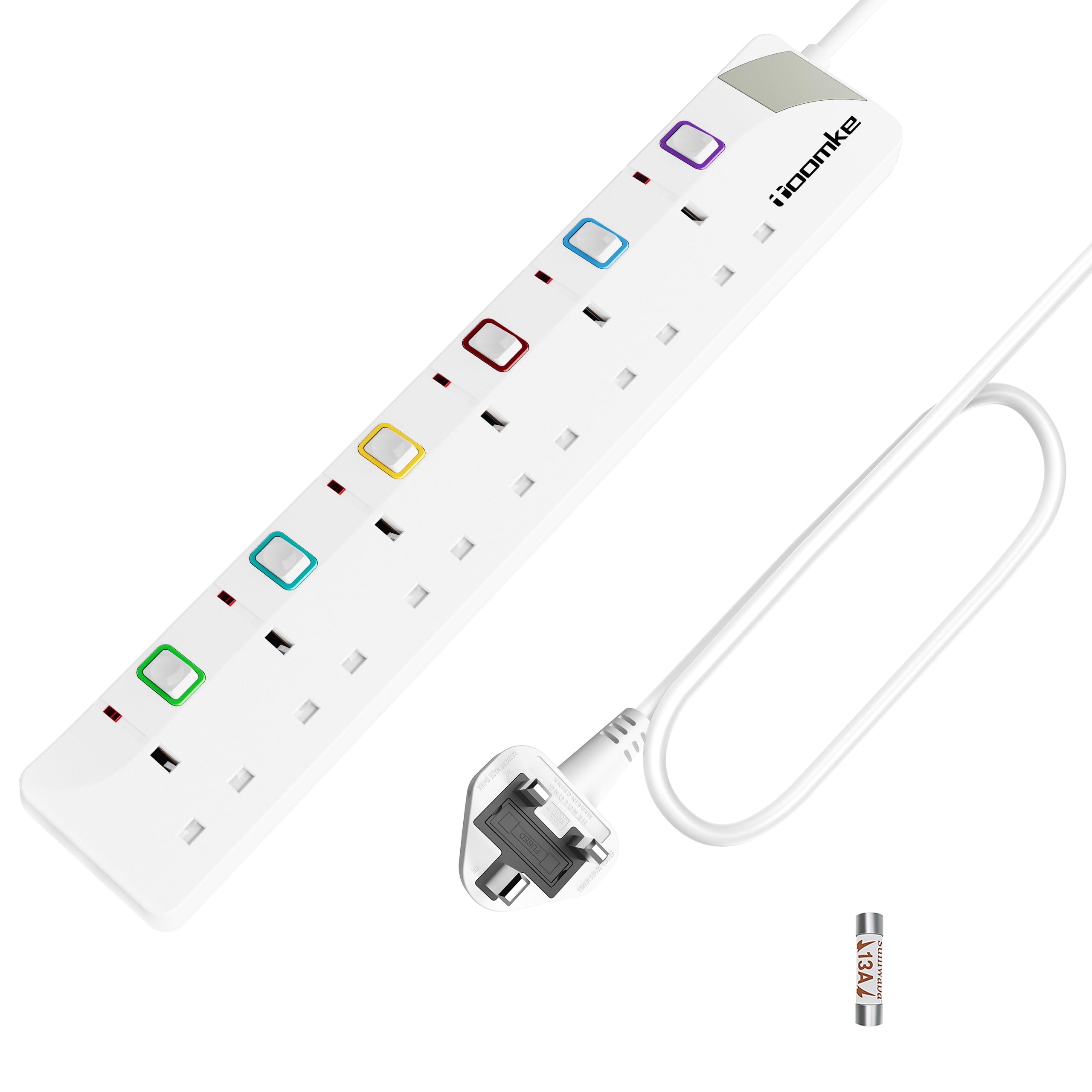 Toomke 6 Way Extension Lead | 3M Power Strip with Individual Switches