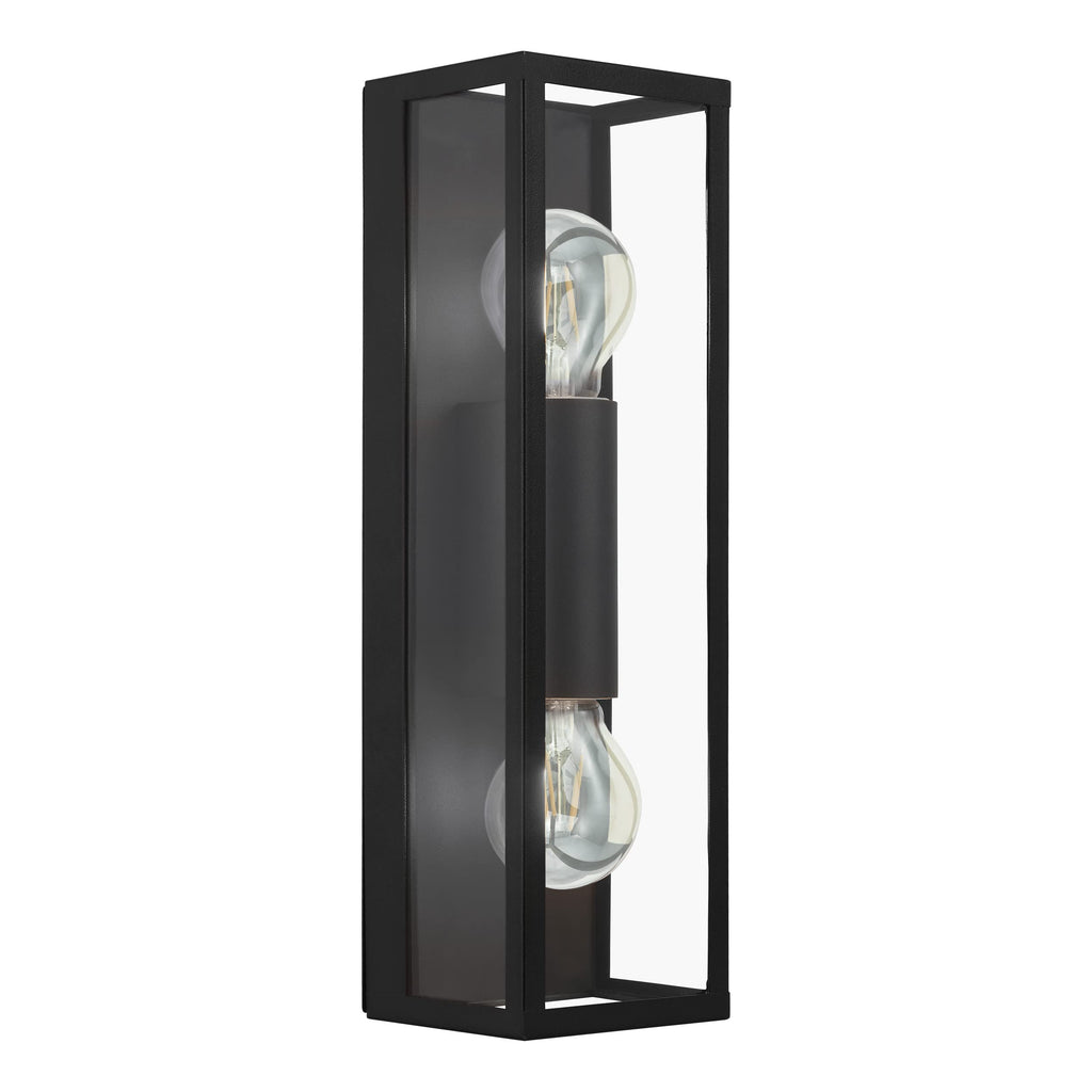 Eglo Amezola 2-Flame Industrial Wall Light | Black Steel & Glass IP44
