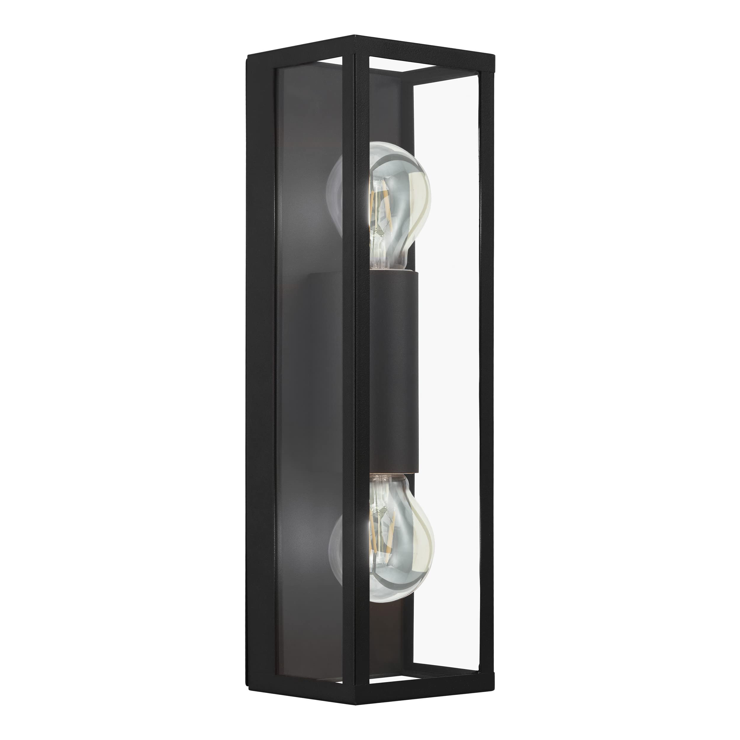 Eglo Amezola 2-Flame Industrial Wall Light | Black Steel & Glass IP44